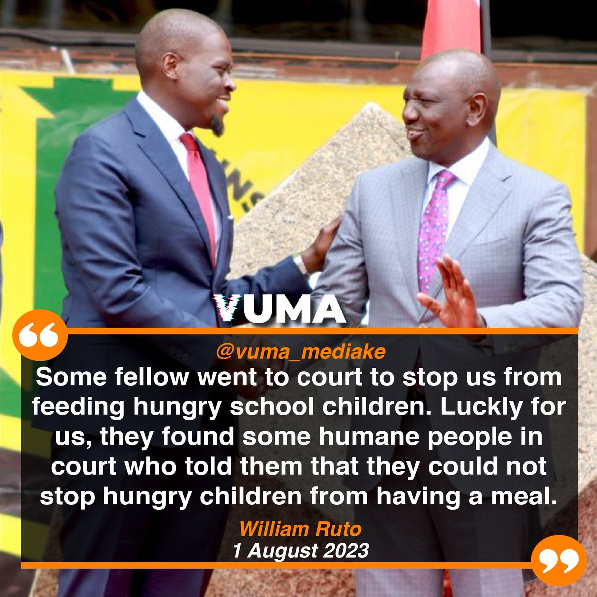 vuma_mediake's tweet photo. President Ruto: In our midst, we also have people who are not very good. Some fellow went to court to stop us from feeding hungry school children.
#Rose #Muhando
#Aisha #Jumwa
#Moses #Kuria https://t.co/5p1h0y77Ka