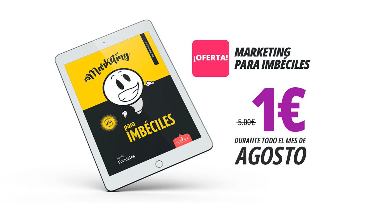 ¡Os traigo un regalazo! Durante todo el mes de agosto tenéis mi libro, #Marketing para Imbéciles, en formato ePub y PDF a 1€.

Con ejercicios y consejos, en un tono divertido, diseñado para aprender con lógica y orden. 

Os agradezco mil el RT 💜

AQUÍ 👉 mariafornieles.com/producto/marke…