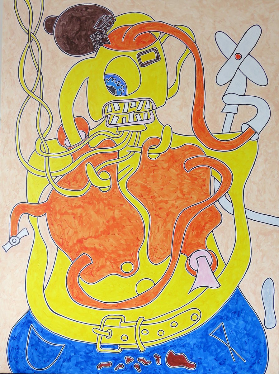 DirkGroves's tweet photo. New work - "Jaundiced Man with Two Breast Warmers" - 4ft x 3ft - canvas - https://t.co/WWpco3xSxt https://t.co/57djun5I4X