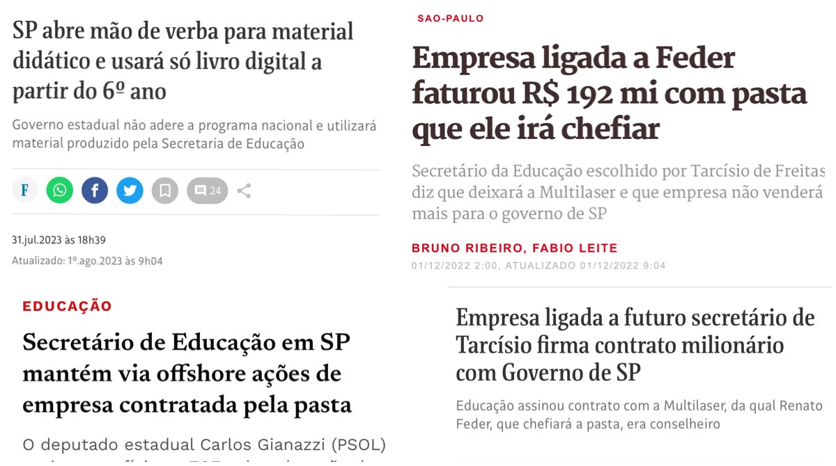 jnascim's tweet photo. Curiosidade: o Secretário de Educação (Renato Feder) do governo de São Paulo, que decidiu usar apenas material didático digital a partir do 6° ano, era CEO de empresa de tecnologia (Multilaser) com contrato milionário com o Palácio dos Bandeirantes 🧐 https://t.co/sYEKbOQAqu