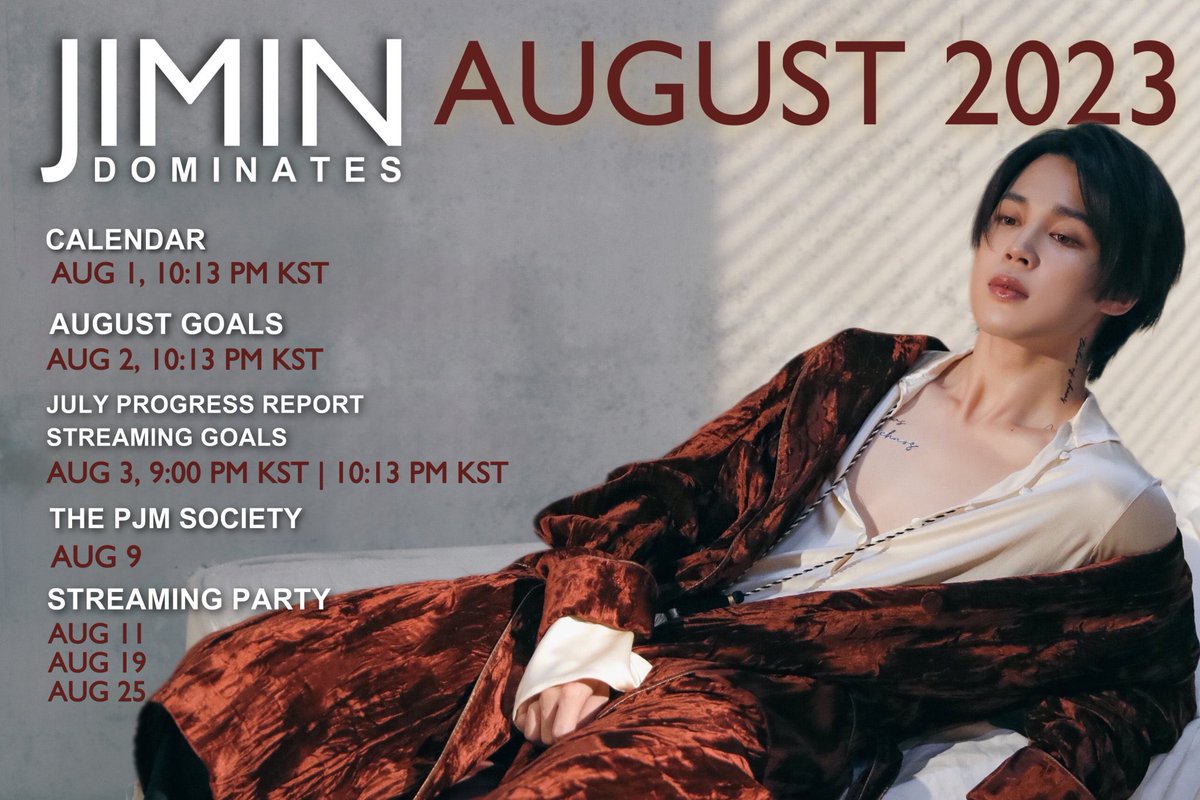 promisearchives's tweet photo. JIMIN DOMINATES 2023
AUGUST CAMPAIGN CALENDAR

JIMIN PAVES HIS OWN WAY  

DONATE STREAM BUY
#JiminDominates2023 https://t.co/H5tgBWQTn2