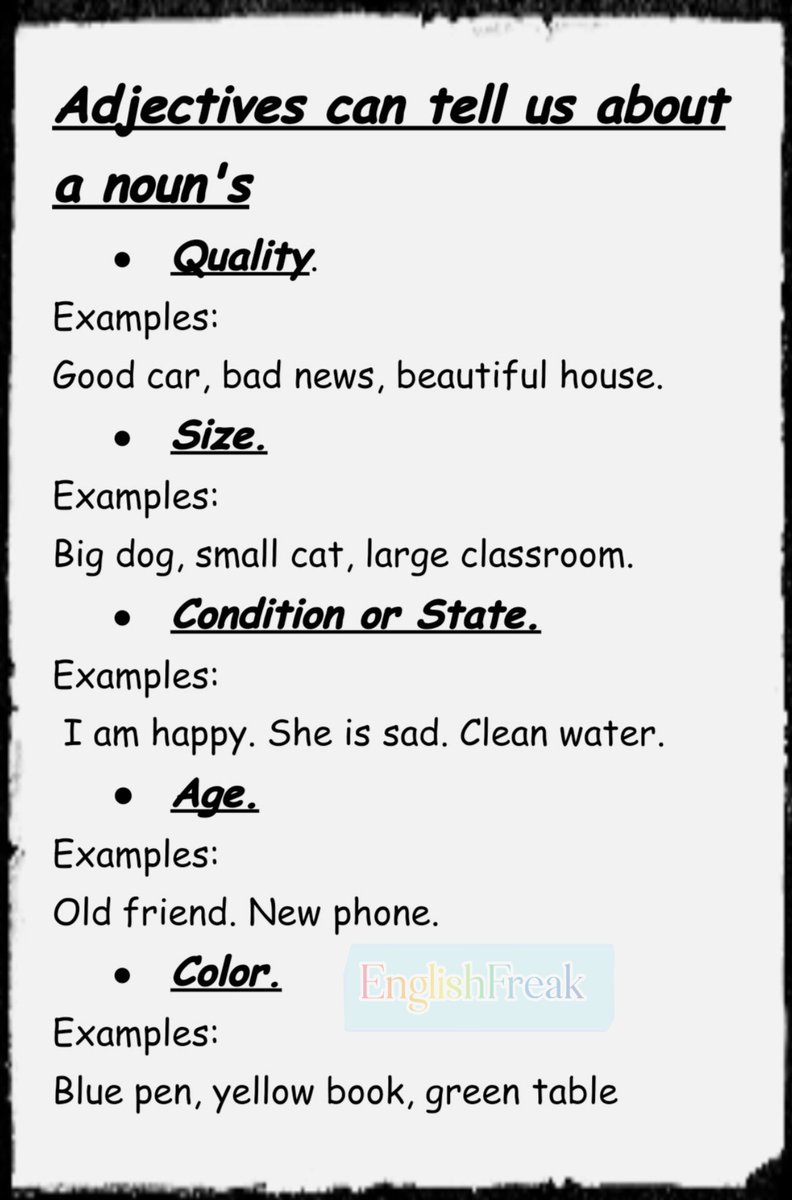 EnglishFreak12's tweet photo. 📝 Grammar 📝
📜 Adjective 📜 https://t.co/hfKsTHWVpq
