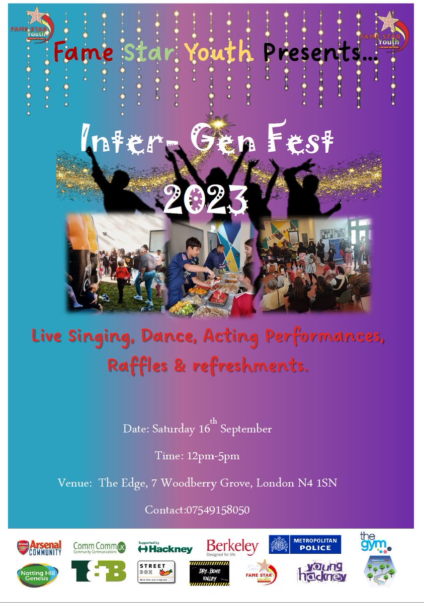 famestaryouth's tweet photo. Hard to believe #Intergenfest is next month. How exciting! @AFCCommunity @AnntoinetteBra1 @anyasizer @mayorofhackney @CarolineSelman @SarahWoodberryD @Immediate_T @CribYouth @younghackney @T_BContractors @MPSHackney @MPSWoodberryDwn @Steve_Howlett @NHGhousing @BerkeleyGroupUK https://t.co/zXs1ZlwRoq