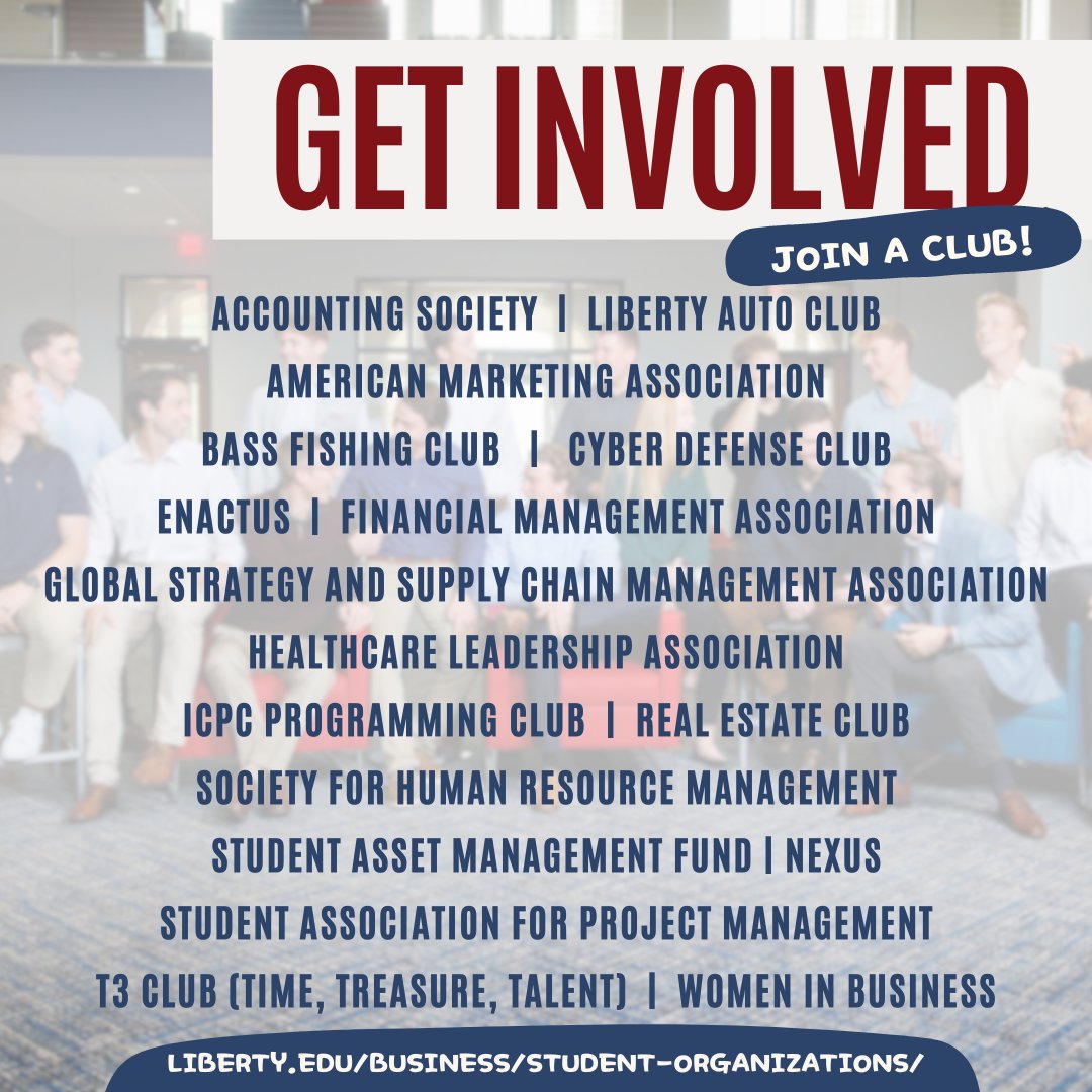 LibertyU_Busi's tweet photo. Get connected this fall! Follow this link to learn more about any of our student organizations: https://t.co/A0M3XmhEam https://t.co/aEuZ22J9n0