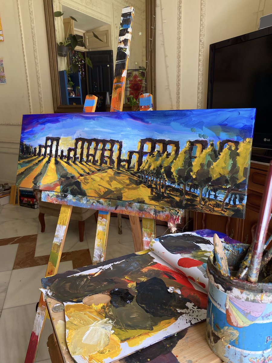 adrianhmuxk's tweet photo. Estoy viajando por pueblos de Extremadura pintándolos, hoy ha tocado pintar el Acueducto de los Milagros en Mérida ❤️ https://t.co/Y3qloHJt4h