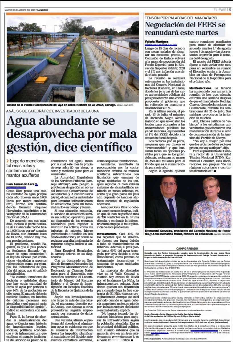 Desde <a href="/IsotopesTropics/">Isotopes in the Tropics</a> and <a href="/comunidadUNACR/">UNACostaRica</a> aportamos a la discusión sobre la gestión del recurso hídrico en Costa Rica. Necesitamos cambios urgentes para el bien de tod@s.  
#agua #infraestructura #ENSO #conflictos