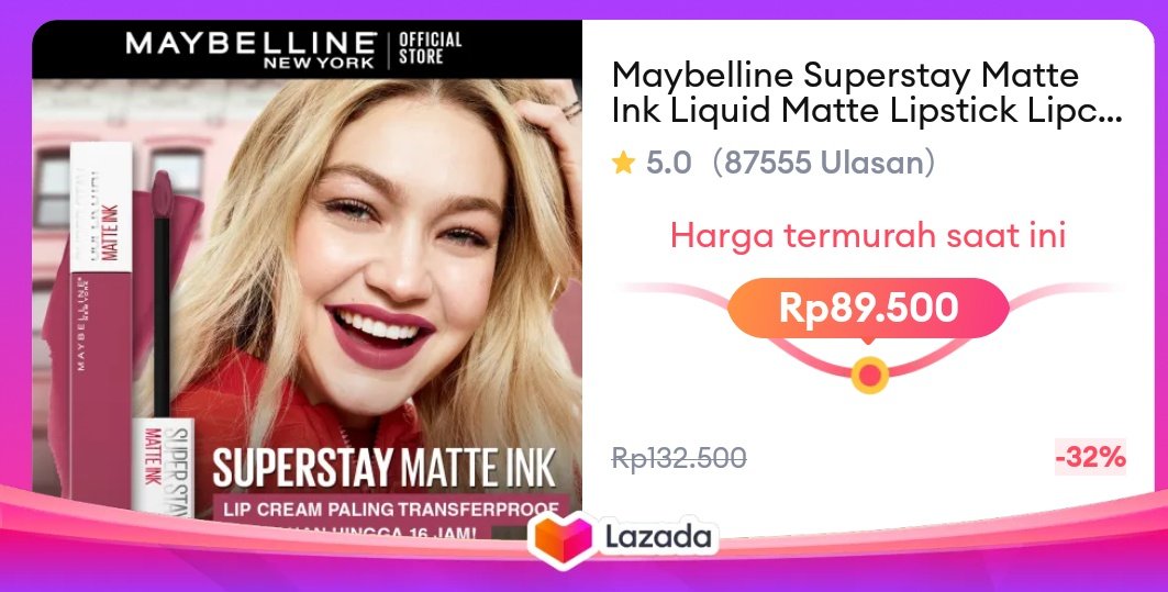Bublewrapping's tweet image. #Maybelline Superstay Matte Ink #LiquidMatteLipstick Lipcream Waterproof Make Up Transferproof Tahan 16 Jam
Harga Produk:  Rp132.500
Harga Diskon:  Rp89.500
s.lazada.co.id/s.OWrjh?cc
