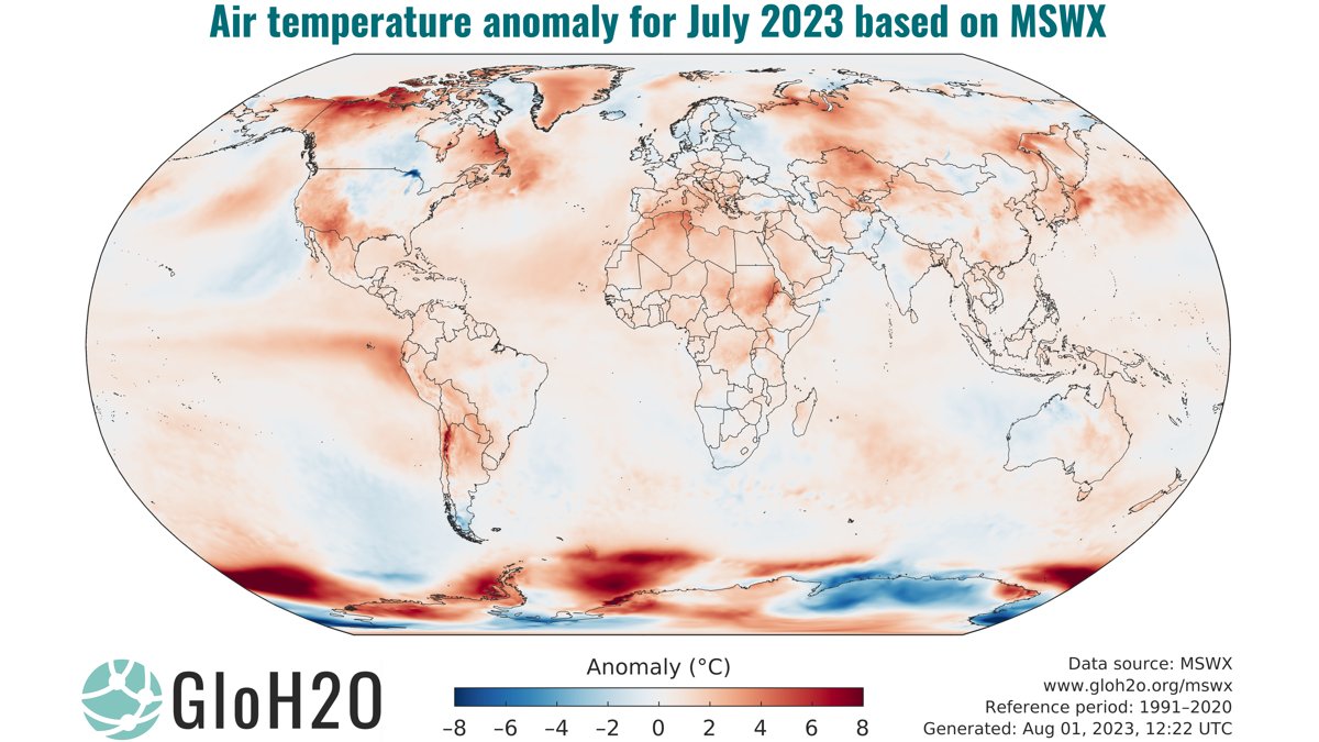 The global average temperature for July 2023 was a record-breaking 0.71 °C above the 1991–2020 average. July 2023 was also the hottest month for 77 countries since the start of our dataset in 1979.