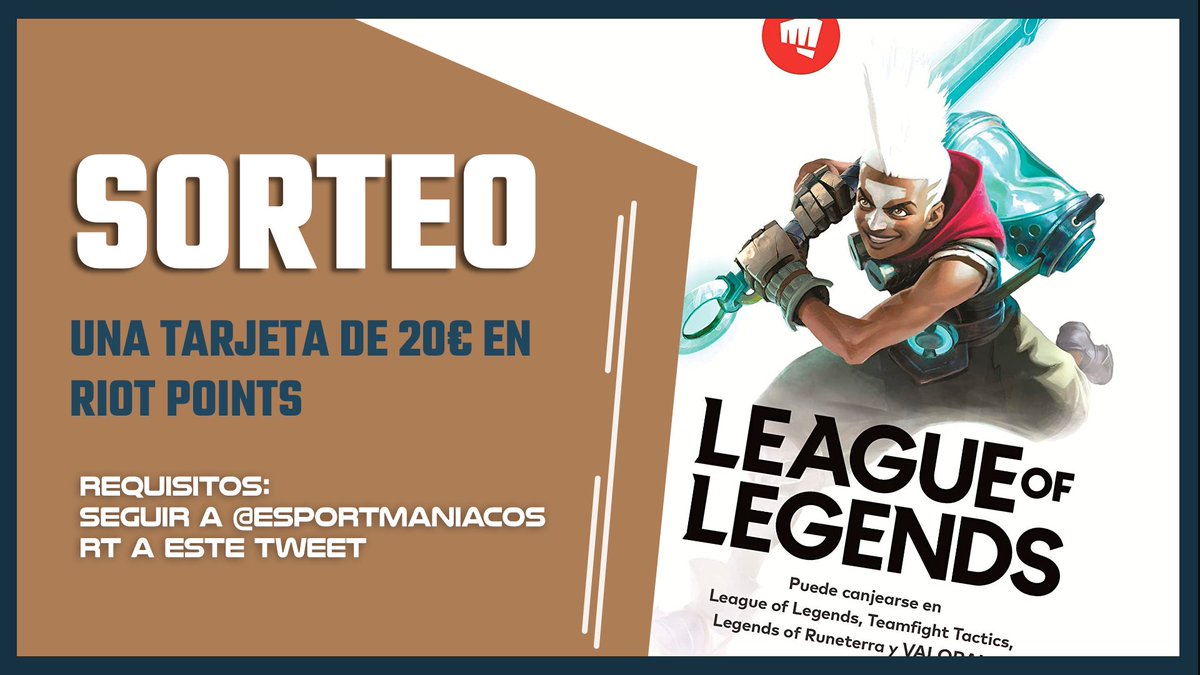 Esportmaniacos's tweet photo. 📌¡SORTEAMOS UNA TARJETA DE 20€ EN RIOT POINTS! 

Entre todos los que nos sigáis y hagáis RT a este tweet 🙌 https://t.co/W5yXJUc8Vk