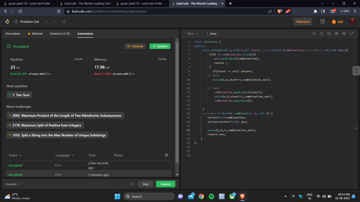 ayush_patel_78's tweet image. Day : 432

Leetcode daily challenge completed.
#100DaysOfCode #365DaysOfCode
