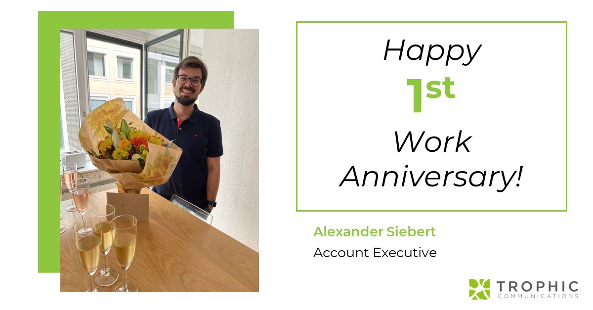 Trophic Communications (@trophiccomms) on Twitter photo Happy 1st #workiversary to our fantastic Account Executive, <a href="/AlexanderSieb18/">Alex Siebert</a>! He supports our clients not only with his deep scientific understanding but also his creative energy to make the most out of every form of content. Thank you so much for all that you do & 🥂 to you! Happy 1st #workiversary to our fantastic Account Executive, <a href="/AlexanderSieb18/">Alex Siebert</a>! He supports our clients not only with his deep scientific understanding but also his creative energy to make the most out of every form of content. Thank you so much for all that you do & 🥂 to you!