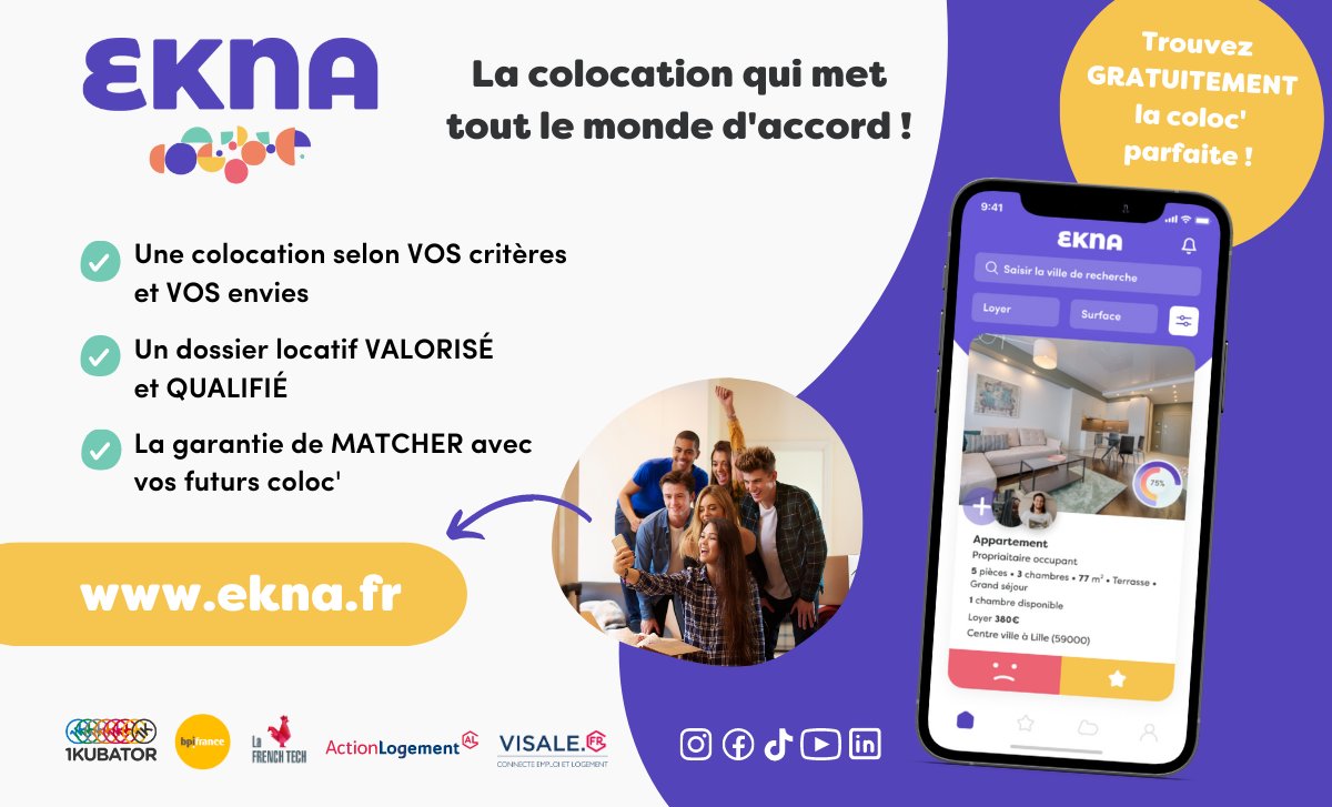 #MardiConseil 🏙️ Vous cherchez une colocation ? <a href="/ActionLogement/">Action Logement</a> est partenaire d'<a href="/eknacoloc/">EKNA</a>, nouvelle solution pour la colocation en Métropole lilloise. EKNA a développé une plateforme pour faciliter la mise en relation entre propriétaires et colocataires