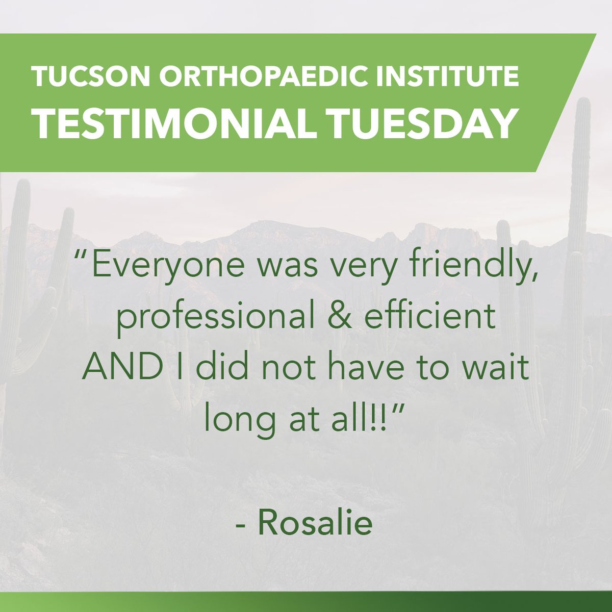TucsonOrtho's tweet photo. We love hearing from our patients! Thanks for the review, Rosalie! #testimonialtuesday https://t.co/BKKsUcJGTZ