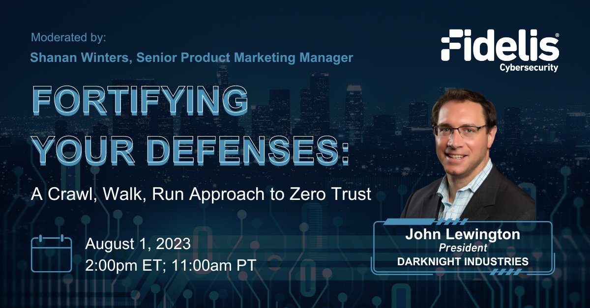 FidelisCyber's tweet photo. Join us today at 2pm ET for "Fortifying Your Defenses: A Crawl, Walk, Run Approach to Zero Trust" hosted by Shanan Winters &amp; John Lewington. Gain insights into best practices and challenges with Zero Trust. Register Now: https://t.co/U7T5NdvkPU 

#ZeroTrust #ZTA #Webinar https://t.co/C2ex2g0LrP
