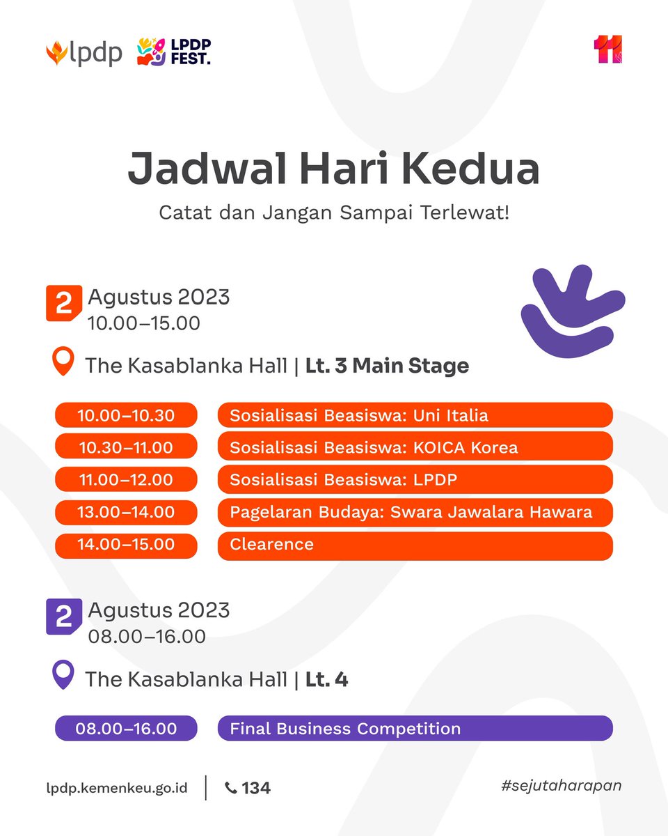 LPDP_RI's tweet photo. INFO PENTING HARI KEDUA!
HARI TERAKHIR KESEMPATANMU MENIKMATI EDU FAIR JOB FAIR DAN RESEARCH FAIR!
Open Gate akan dilakukan mulai jam 10.00 mengikuti jam buka Mall Kota Kasablanka ya #LPDPrens~
Jangan lupa datang tepat waktu ya! See u tomorrow guys! ✨
#LPDPFest https://t.co/0b8K4PBNzv