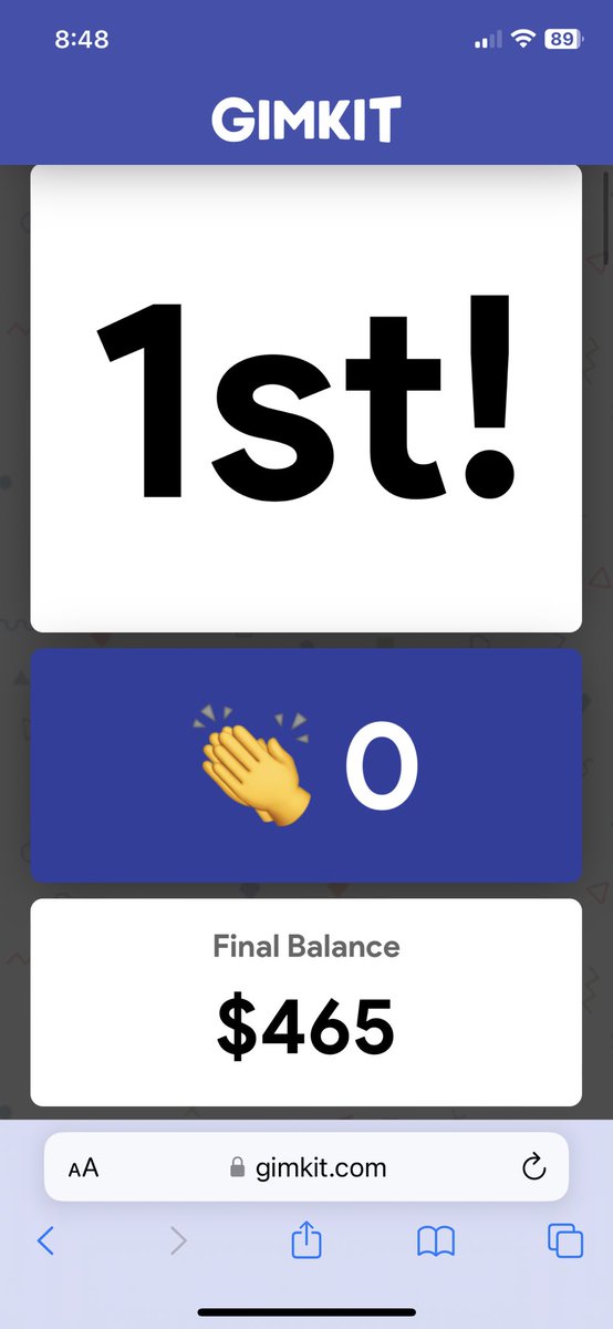 MadisonChesnutt's tweet image. A little proud of my first place in the GIMKIT game at #technovation23 this morning. 🏆