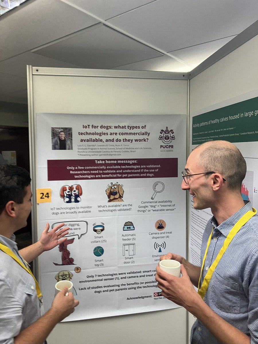DarosRuan's tweet photo. PhD student Luis Fernando presenting his poster on dog behaviour monitoring techs at #ISAE2023 @PUCPRoficial https://t.co/JTGwoTeeDF