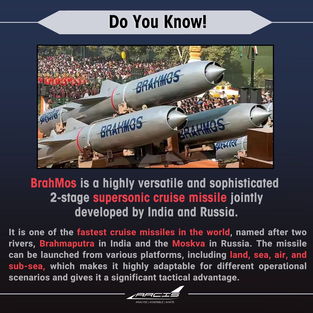 teamarcis's tweet photo. BrahMos Aerospace on 31st may 2023 commemorated 25 supersonic years of joint venture by organising BRAHMOS USERS MEET 2023

It operates on the principle of “fire and forget”.

Know more about it on our blog channel.
Behance: https://t.co/64iSXr5y0h
Medium: https://t.co/Vfr4bxN0ko https://t.co/Ro82GNoFdk
