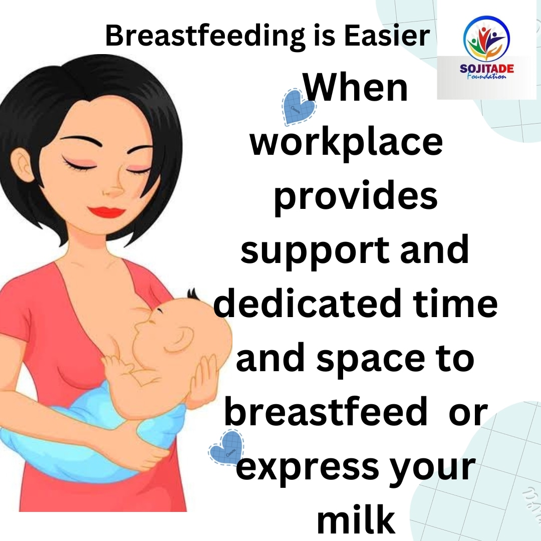sojitadefoundat's tweet photo. Breastfeeding improves children's &amp; mother's health and for mothers to breastfeed well, adequate maternity protection is crucial. 
@WHO @UNICEF 
#WorldBreastfeedingWeek #Breastfeedingmothers #workingmums #exclusivebreastfeeding #nigerianmums #breastfeeding https://t.co/LjTekahDT5