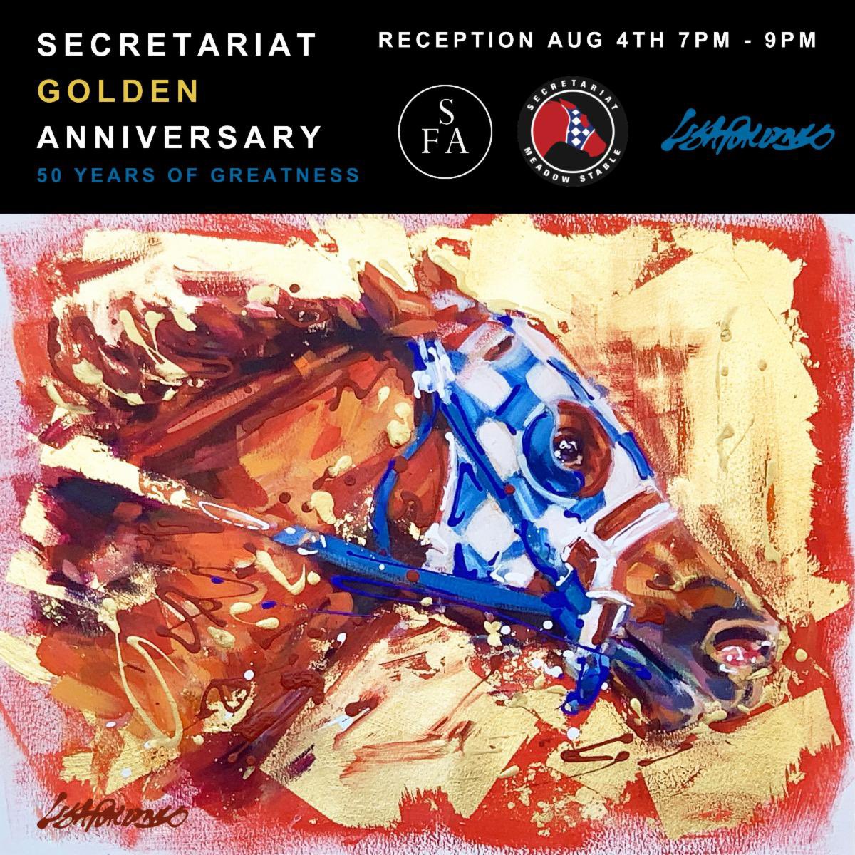 More activities honoring #Secretariat : On Friday, Whitney eve in Saratoga, Reception for Lisa Palombo at her Secretariat Golden Anniversary exhibit opening at the Spa Fine Art Gallery on Broadway. @SECRETARIATofcl 🐎 💙🤍🎪
