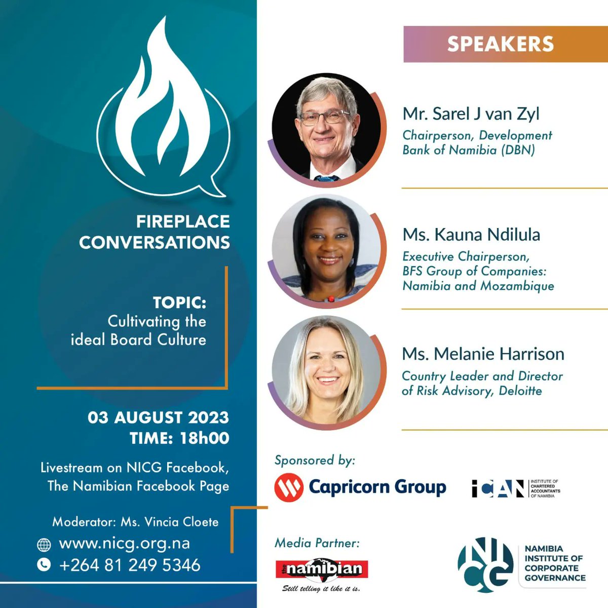 deloittenamibia's tweet photo. Catch Deloitte's Country Leader, Melanie Harrison, on the fireplace conversations with @Vincia_, where they will be speaking about cultivating the ideal board culture. #Deloittenamibia https://t.co/IWMAHY827w