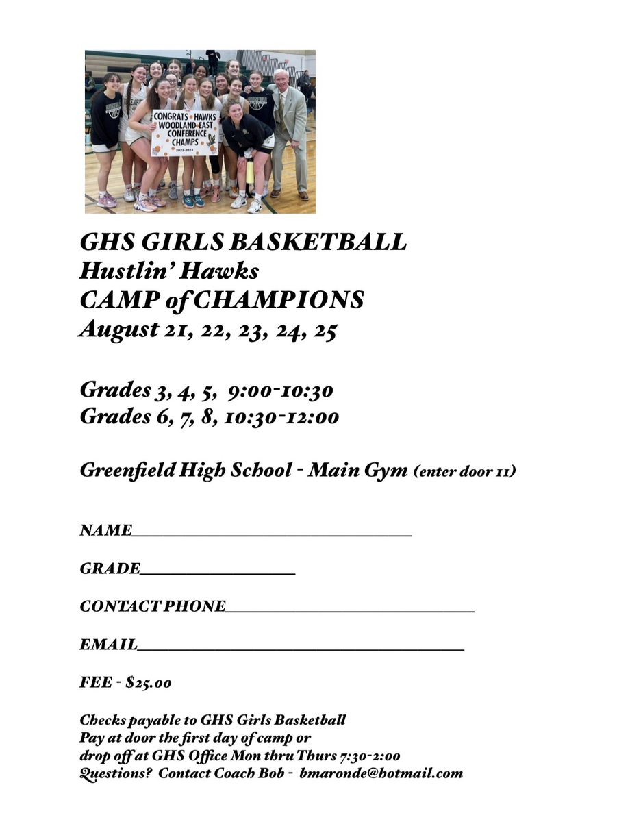 MarondeRobert's tweet photo. Greenfield Girls Basketball Camp! https://t.co/GL2dR7dnZ8