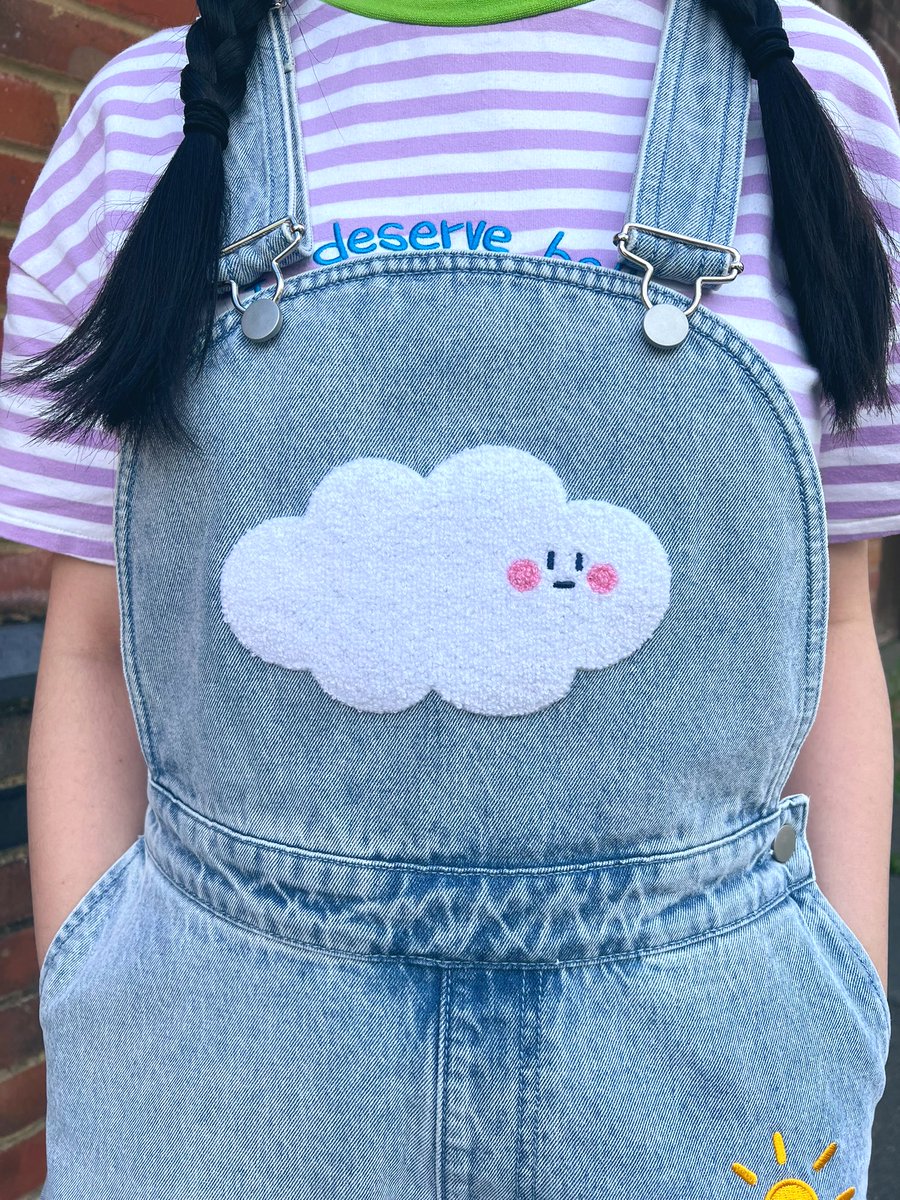 ricecorpse's tweet photo. Cloud overalls embroidery detail ☁️💕 preorder from Thursday https://t.co/q1QA6PClnc