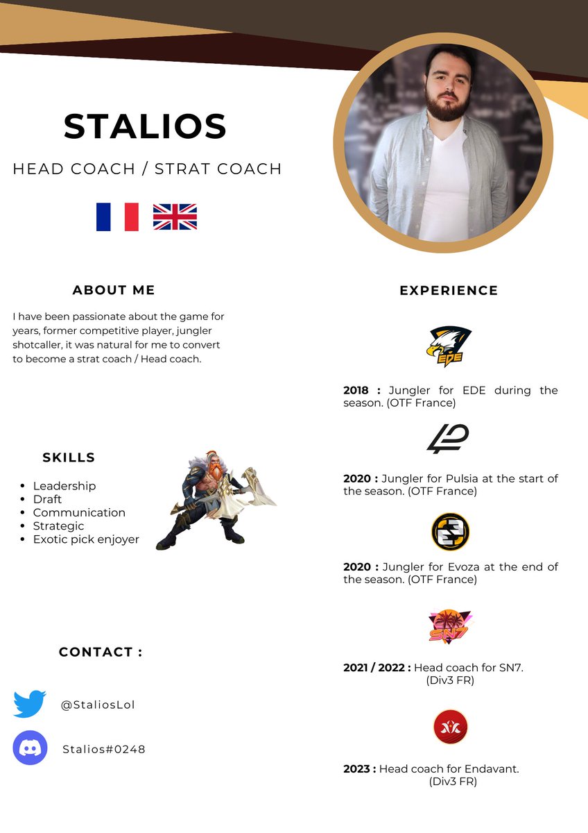📖 LFT as Head coach / Strat coach

 🏆 LF Top 8 MNT,  ERL and Div 2

📩 Don't hesitate to contact me for more information

❤️RT and FAV  

<a href="/LoL_LFT_Fr/">LoL LFT Fr</a>  @LOL_LFT