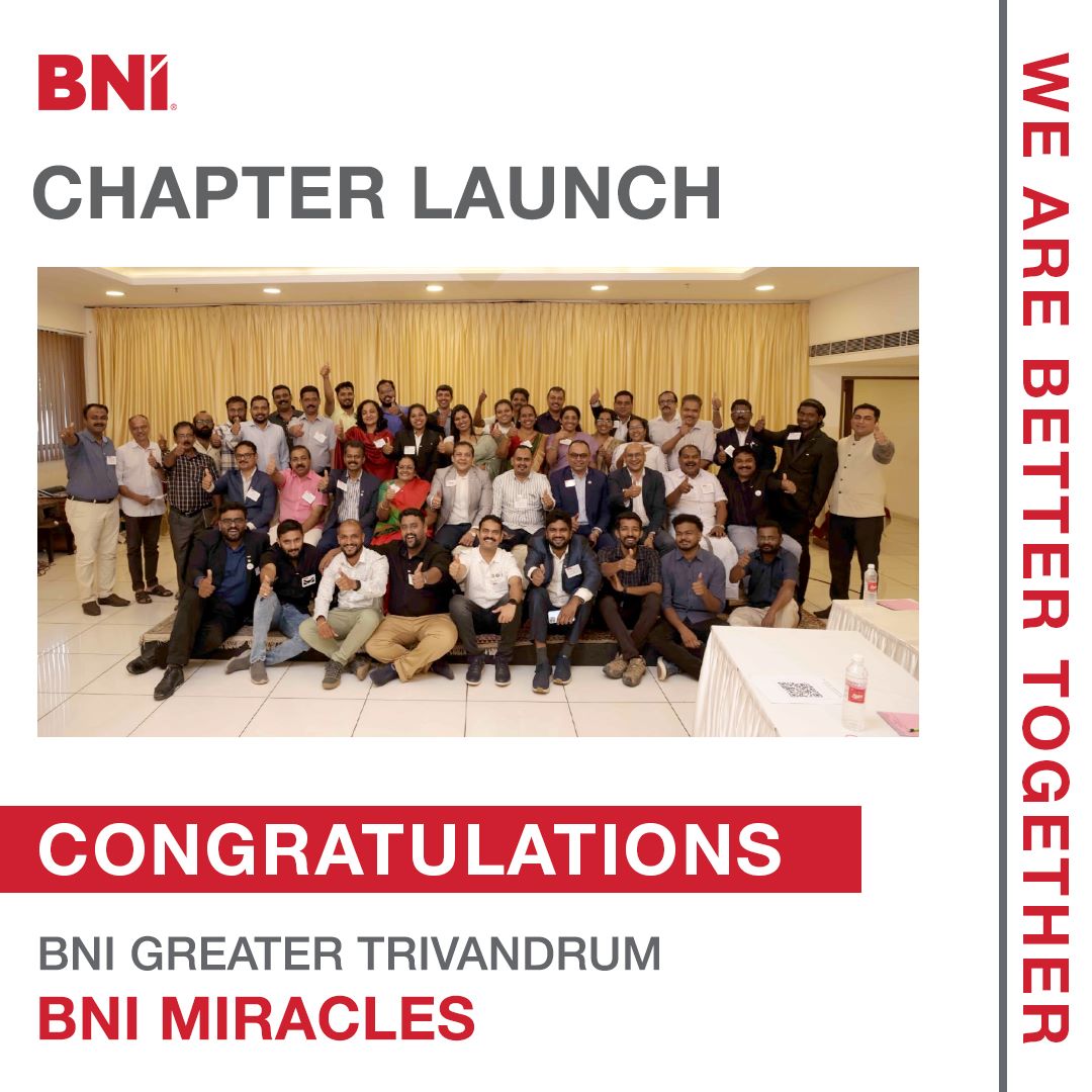 We are delighted to announce the launch of the 1st chapter of BNI Greater Trivandrum, BNI MIRACLES with 22 members, 18 visitors & 38 visitors Many congratulations to ED Vikas Agarwal & Sheetal Agarwal #BNI #BNIIndia #BNITrivandrum #BNIChapters #BNIMembers #ReferralsForLife