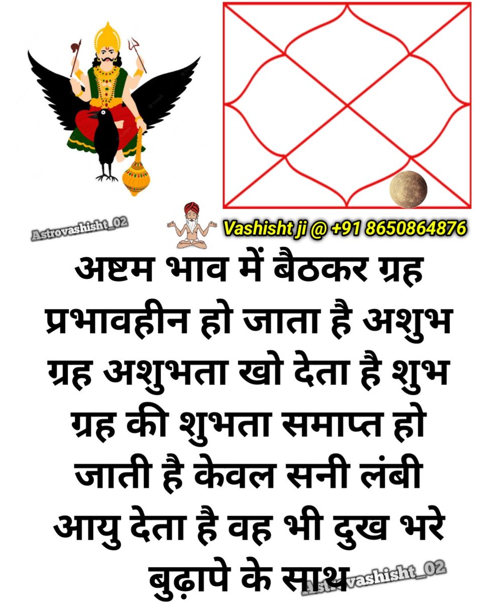 Sitting in the eighth house, the planet becomes ineffective, the inauspicious planet loses its inauspiciousness, the auspiciousness of the auspicious planet ends, only Sunny gives long life, that too with painful old age.