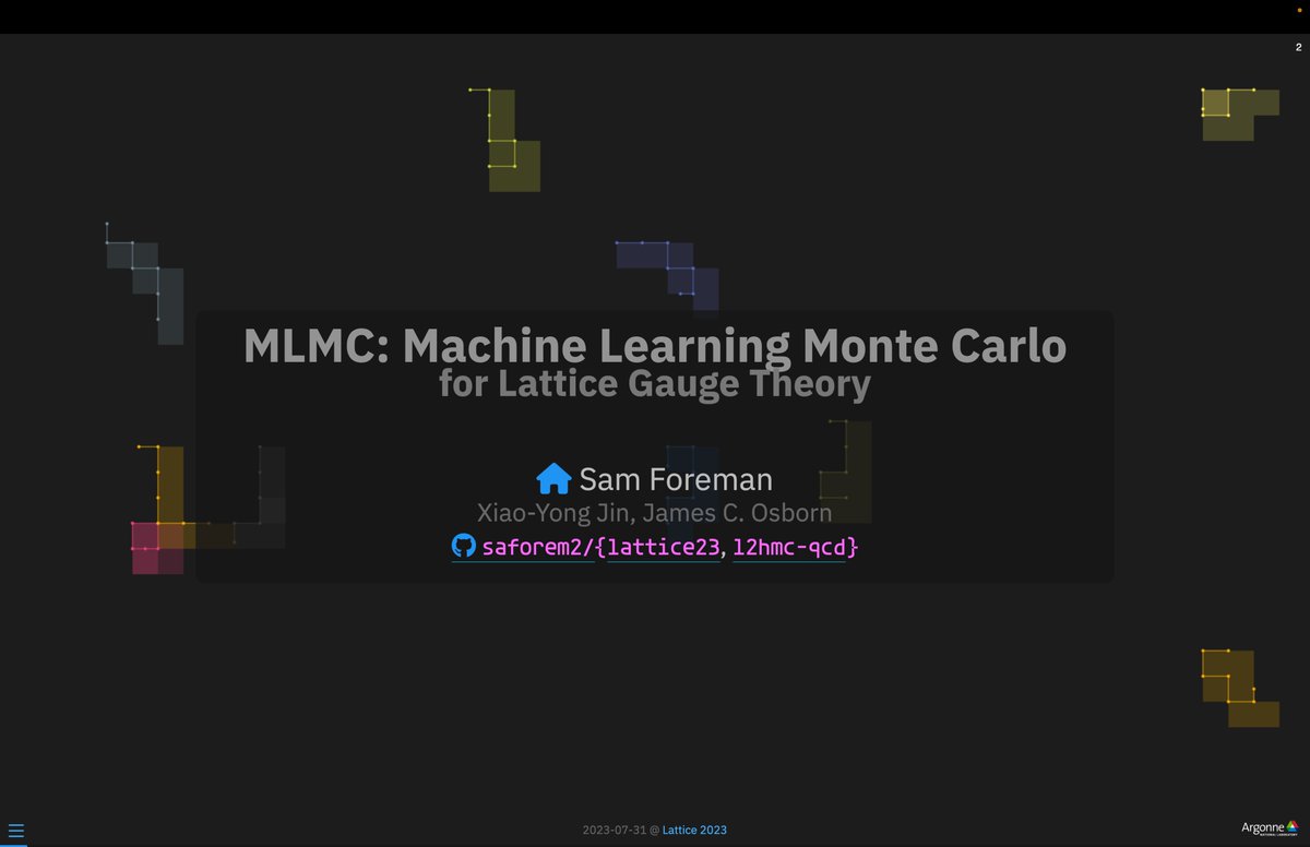 saforem2's tweet image. slides from my talk yesterday at #Lattice2023

MLMC: Machine Learning Monte Carlo for Lattice Gauge Theory

Slides: saforem2.github.io/lattice23
Code: github.com/saforem2/l2hmc…