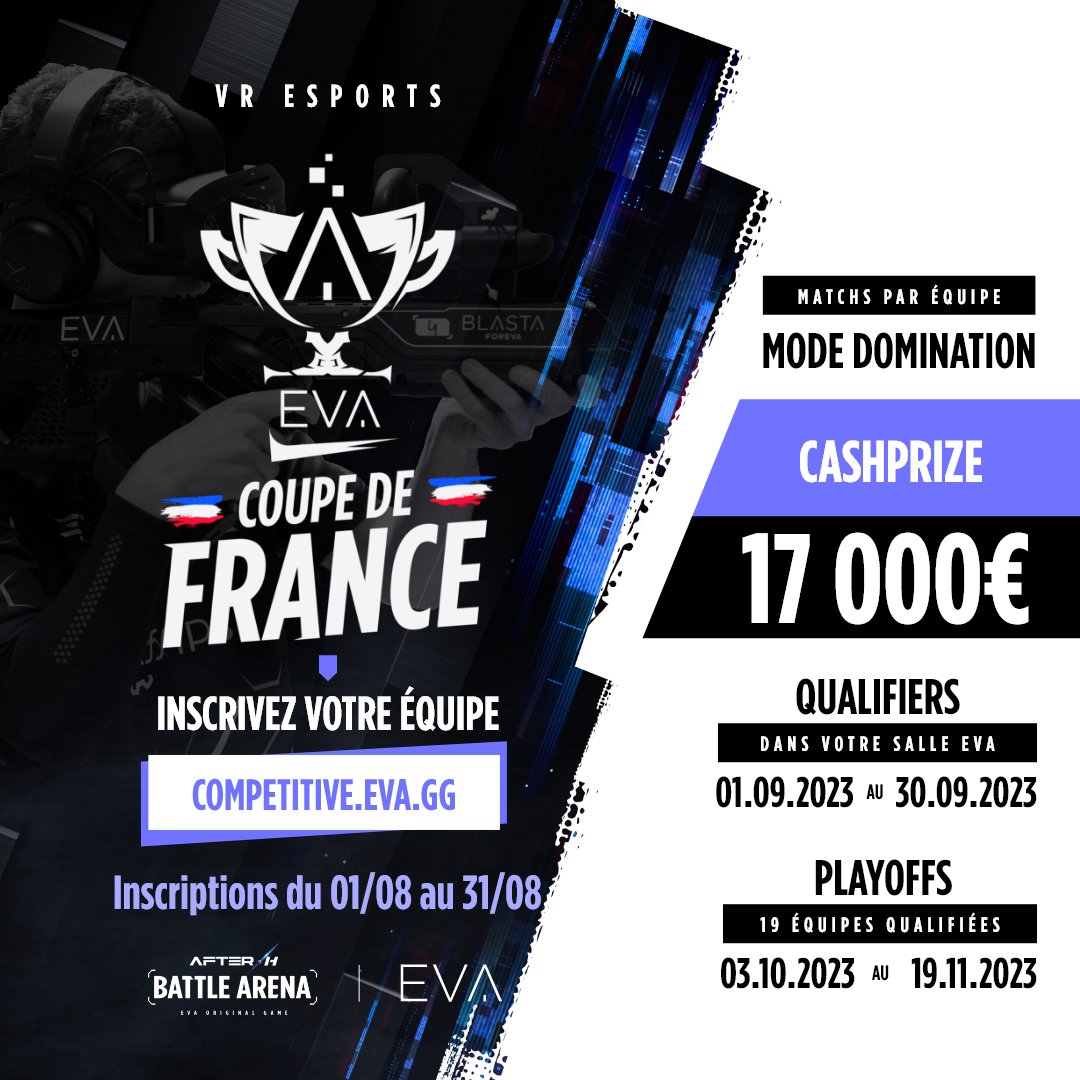 🏆 #CoupedeFrance 2023 

👉Les inscriptions sont ouvertes jusqu'au 31 août !

🔗Inscrivez votre équipe ici : competitive.eva.gg/fr/calendrier-…