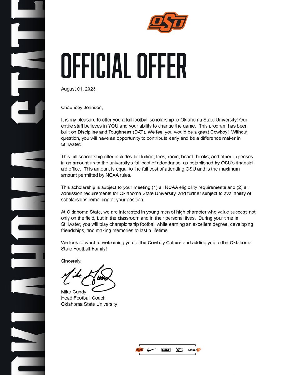 Chauncey Johnson (@cjohnsonlonoke) on Twitter photo Blessed to receive my offical offer to Oklahoma State!! #GoPokes <a href="/Coach_Dickey/">Charlie Dickey</a> <a href="/LonokeFB/">Lonoke Football</a> <a href="/CowboyFB/">OSU Cowboy Football</a> Blessed to receive my offical offer to Oklahoma State!! #GoPokes <a href="/Coach_Dickey/">Charlie Dickey</a> <a href="/LonokeFB/">Lonoke Football</a> <a href="/CowboyFB/">OSU Cowboy Football</a>