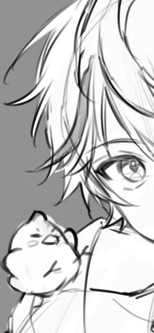もうだいぶ前に清書してあるFAイラストなんだけどまだ公開出来ないからラフの一部だけ(我慢できない) 