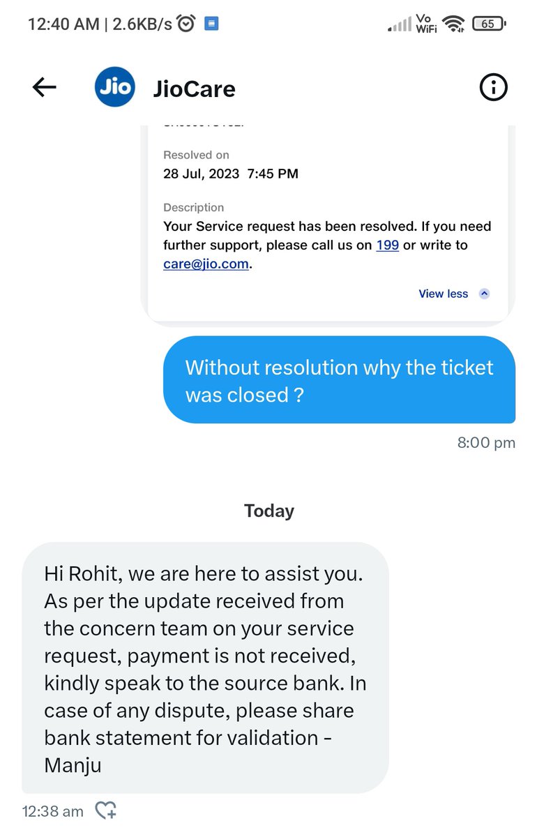 Rohitkumar05's tweet photo. @JioCare @TheOfficialSBI Jio confirmed that they have not received the money so could you now refund the amount at the earliest ? along with the penalty ?
@RBIsays @RBI
Please help us bank is not responding and its been 2 months over my money is still not refunded. https://t.co/1ZJsNKPgil