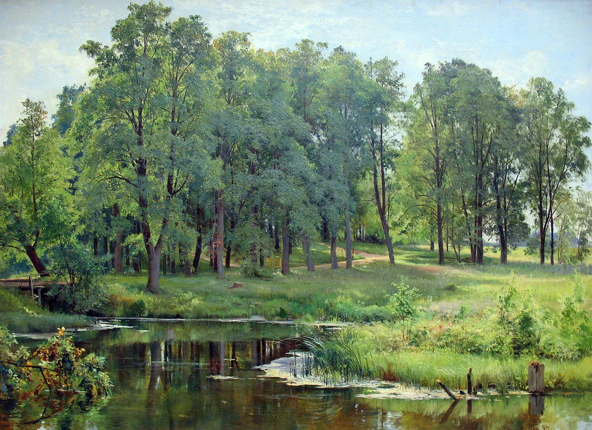 "Het was heel stil in het park. De meizon  warmde het mos, de pijnbomen geurden, en het gekabbel van het beekje  onderstreepte de stilte met een golflijn van geluid."

- Simon Vestdijk -

🎨 Ivan Sjisjkin