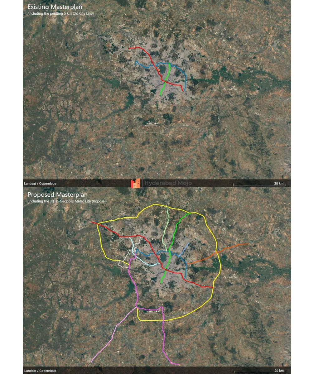 Golla_Shiva_'s tweet photo. Existing (72 km) vs Proposed (400 km+)
#HyderabadMetro #Hyderabad #Telangana 
Source : internet https://t.co/Jt1aKKDdIj