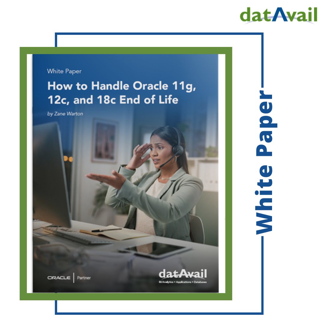 datavail's tweet photo. Don't let your Oracle database reach the end of life without a plan! Check out this white paper on handling 11g/12c/18c EOL and upgrading to 19c. https://t.co/LDm17uGROt
.
#oracle #oracledatabase #database #databasemanagement #oracledatabaseupgrade https://t.co/11G5c1iUSM