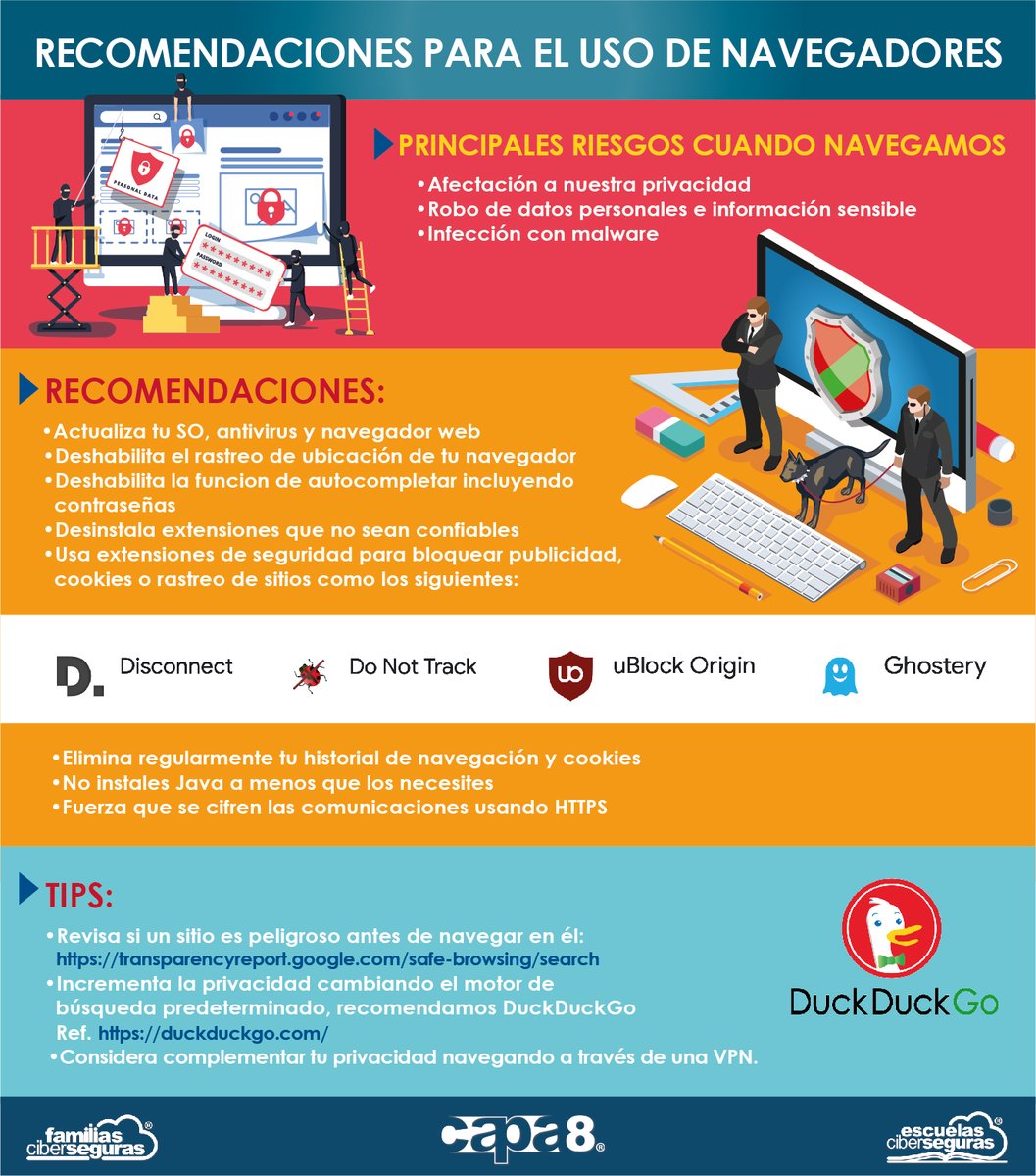 FCiberseguras's tweet photo. 📌 RECOMENDACIONES para el uso de NAVEGADORES

https://t.co/2Ya9tdlmuN

#Ciberseguridad #Educación #EducaciónDigital #navegadores #internet #web #browser https://t.co/LmjY0RPJ49