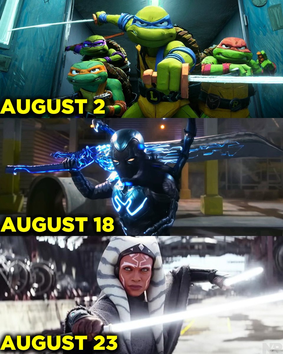 NewRockstars's tweet photo. Which August release are you most excited for? #tmnt #bluebeetle #Ahsoka https://t.co/H9jsy8YXRP