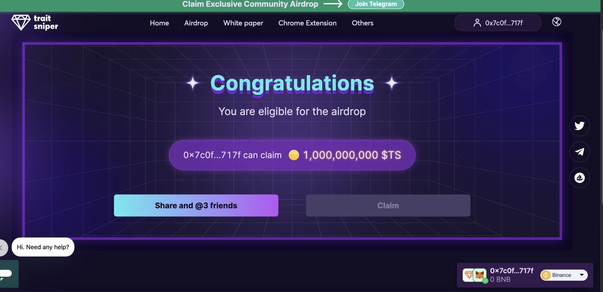 Saw many airdrop hunters posting their @traitsnipergame airdrop &amp; I just claimed mine 😃based on their partnership, $TS probably launch on Bybit &amp; OKX. If you did the task last month, you can claim $TS now
Here 👉 traitsniper.com/airdrop?u=1gmR… #Traitsniper #TS #TNM3ANC4