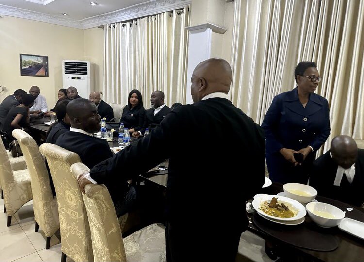 firstladyship's tweet image. Peter Obi hosting the fantastic legal team to a dinner, with Chimamanda in attendance. I’m so proud of this team. ARE YOU? 💃👏