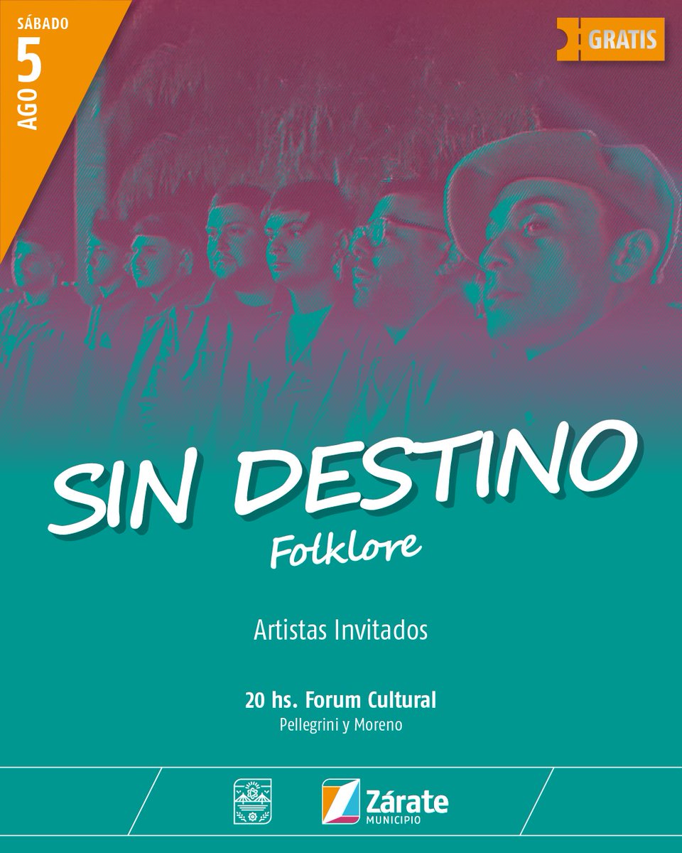 MuniZARATE's tweet photo. #Cultura | ¡Sábado a pura #música!

Este 5 de agosto se presentará el grupo musical de folclore de nuestra ciudad en el Forum Cultural (Pellegrino y Moreno) a las 20hs.

Juntos celebraremos nuestras raíces culturales y valoraremos las tradiciones que nos unen.
#VeniteAlForum https://t.co/gqeiIcBwqQ
