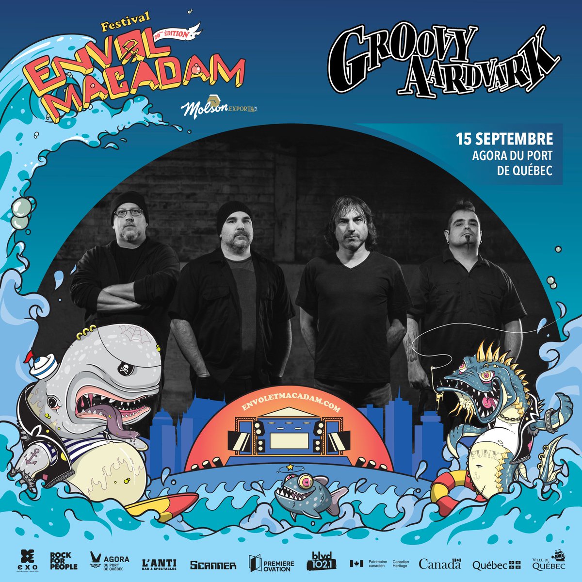 Groovy Aardvark
Vendredi 15 septembre - 19 h 15
@ Agora du Port de Québec

Apprends-en plus sur le groupe: 
envoletmacadam.com/fr/bands/groov…

Événement:
facebook.com/events/9778668…

<a href="/exitstagedive/">Groovy Aardvark</a> #envoletmacadam #Envolmonfest #musique #concert #festival #Music #Quebec #Rock