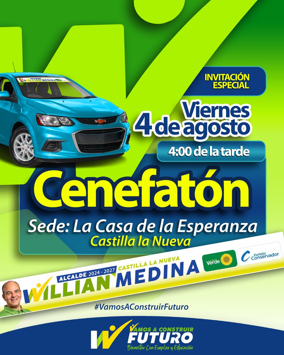 WMedinaCaro's tweet photo. ¡Ponte en modo #WAlcalde!
Este viernes 4 de agosto a partir de las 4:00 de la tarde, estaremos desde nuestra sede, La casa de la Esperanza, en la gran cenefatón. #VamosAConstruirFuturo #Castellano100% #BienestarConEmpleoYEducación https://t.co/ctrzr7cYZ4