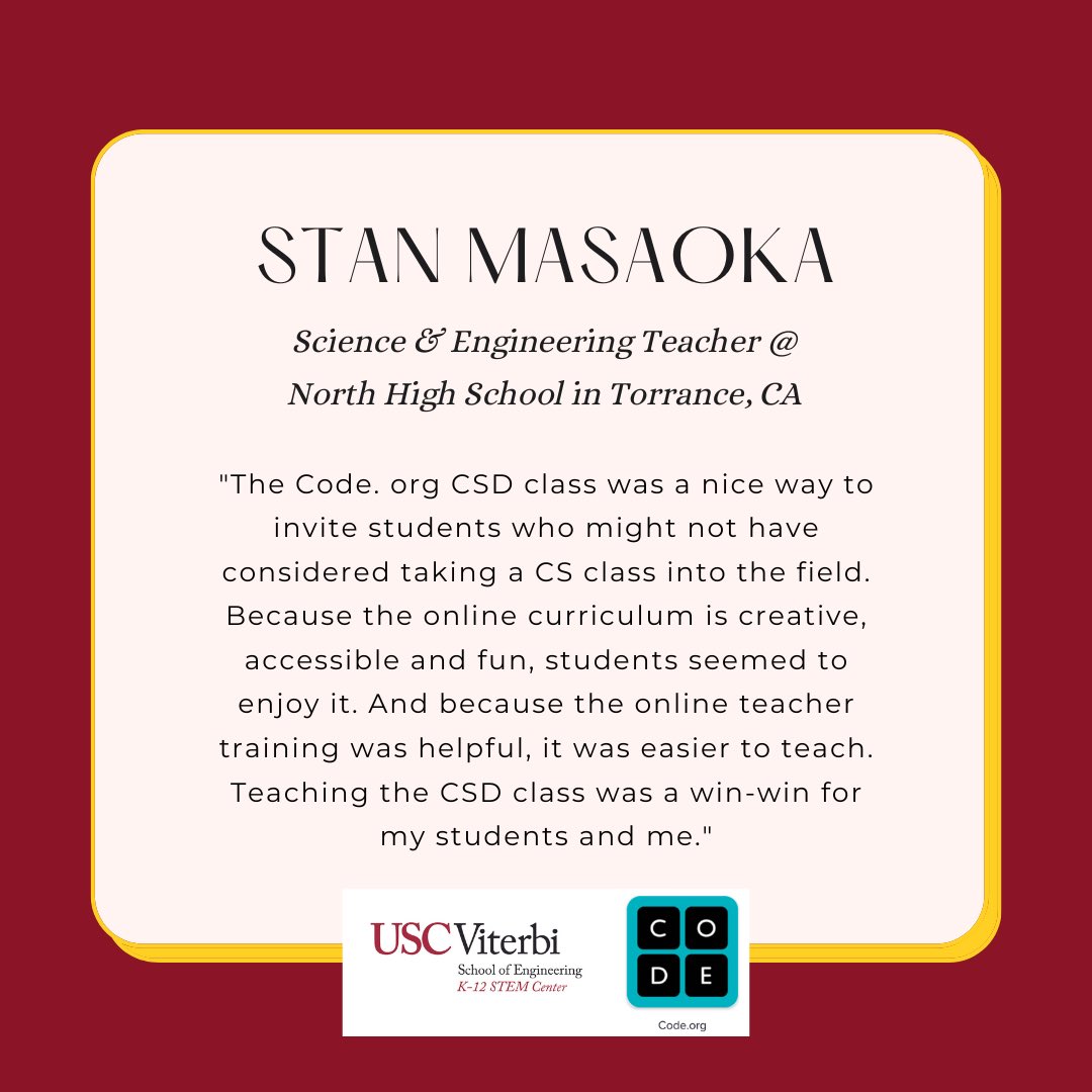 Congratulations to North High School for their commitment to STEM! We had Stan Masaoka, a science and engineering teacher, participate in Code.org and their student in our SHINE Program.