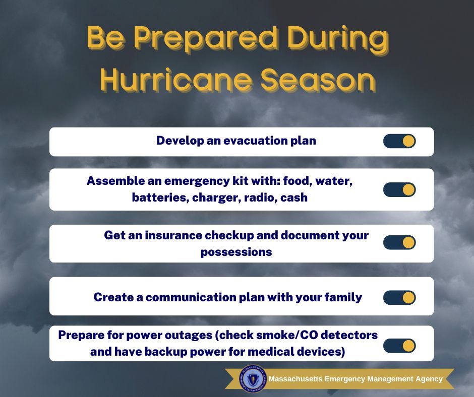 August and September are historically the peak of hurricane season in Massachusetts. 🌀🌀

Learn what you can do now to prepare
#HurricanePrep: mass.gov/mema/hurricanes
#KnowYourZone: mass.gov/knowyourzone