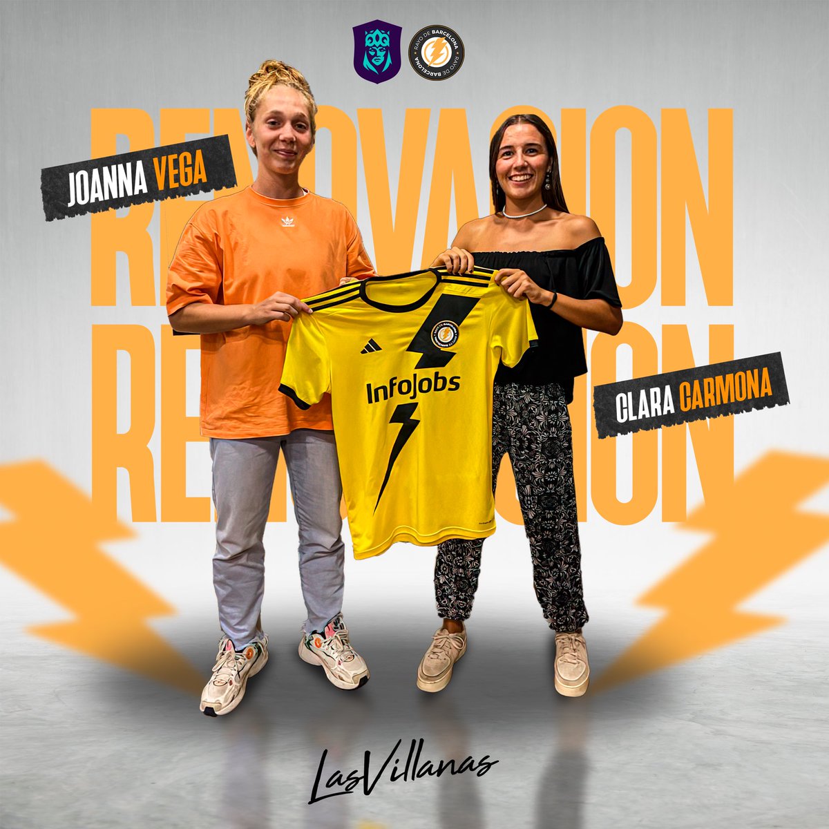 RayoBCNFEM's tweet photo. 🚨 SE QUEDAN.

📝 Clara Carmona y Joanna Vega continuarán siendo Villanas como jugadoras del Rayo de Barcelona. 

#LasVillanas 🦹‍♀️ https://t.co/KzxdUZnw7l