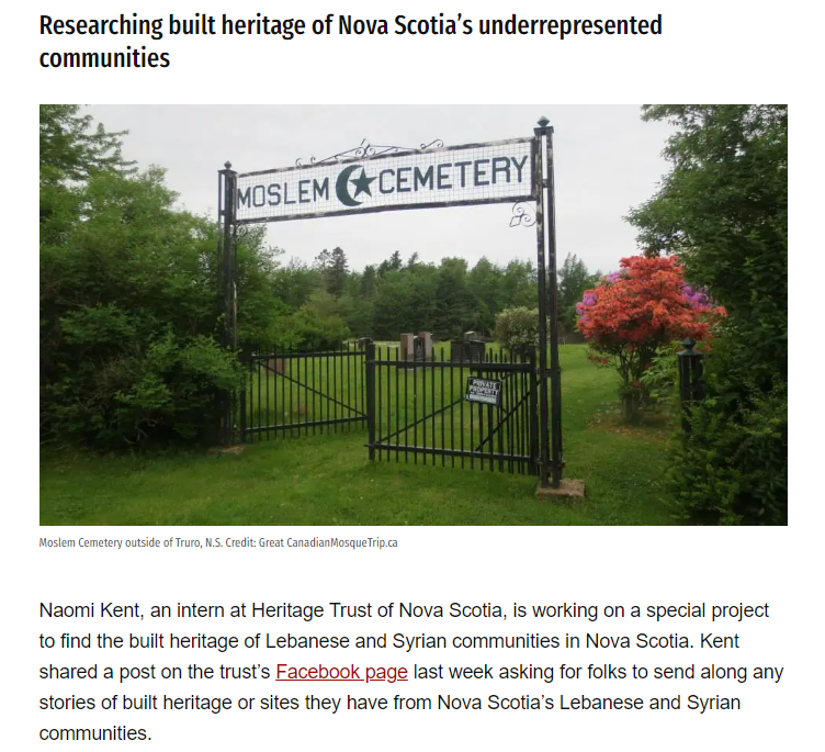 Work of @HistorySmu MA student Naomi Kent featured in the @HfxExaminer! Naomi is an intern @HeritageTrustNS working on a project to find built heritage of Lebanese and Syrian communities in NS.  #ArtsWithImpact @SMArts_SMU See: halifaxexaminer.ca/morning-file/l…