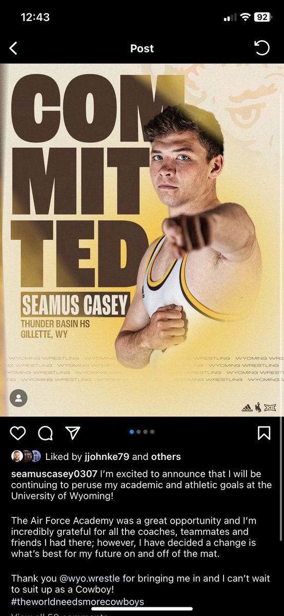alex_m_taylor22's tweet photo. Former Thunder Basin standout @_SeamusCasey will transfer from Air Force to Wyoming to continue his wrestling career. 

@CoachKadera has created a pretty reliable pipeline from Gillette to Laramie since Thunder Basin opened in 2017. https://t.co/t15N8MCX4A